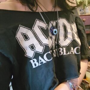 Black AC/DC Cropped Off-Shoulder Top